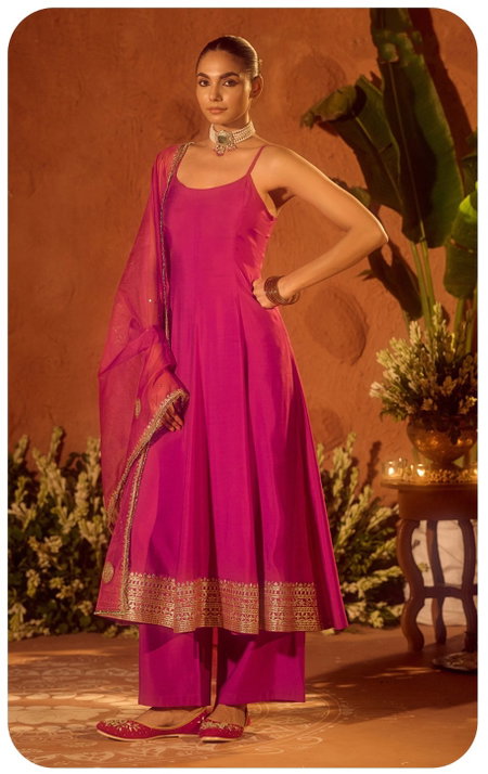 Pink Colour Viscose Chanderi Kurti With Bottom Dupatta Wholesale Market In Surat SET0220

